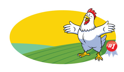 chicken cartoon presenting with blank space for text