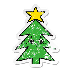 Obraz premium distressed sticker of a cute cartoon christmas tree