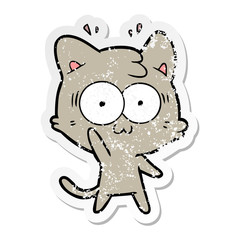 distressed sticker of a cartoon surprised cat