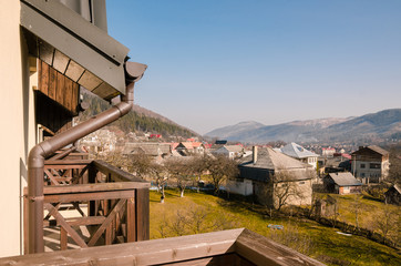 a view on mountains and houses