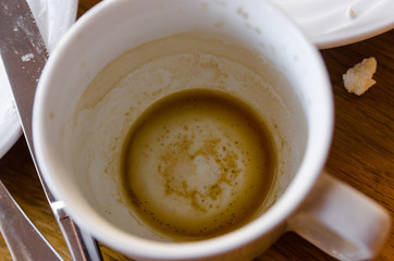 a dirty cup with coffee