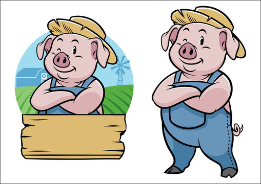 farmer pig with cartoon style