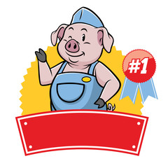 pig mascot cartoon in waitress uniform