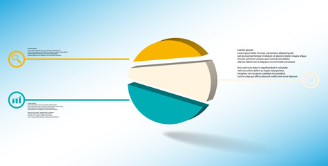 3D illustration infographic template with embossed circle randomly divided to three parts