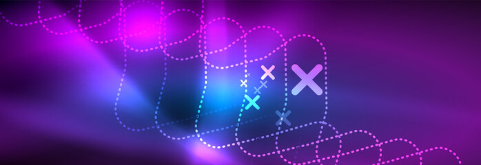 Neon glowing techno lines, hi-tech futuristic abstract background template with square shapes