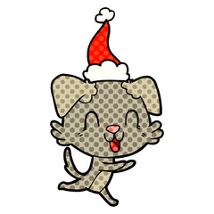laughing comic book style illustration of a dog wearing santa hat
