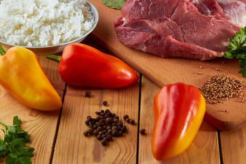 Cooking with meat, stuffed peppers - rice with meat and spices.