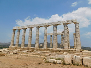Columns of the temple of Poseidon or Neptune, at cape Sounion, Attica, Greece