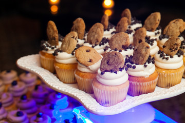 wedding cupcakes with chocolate chips and cookies during a catered event