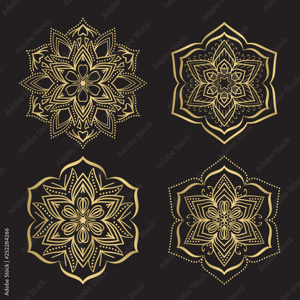 Poster Gold color round abstract ethnic ornament mandalas