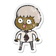 distressed sticker of a cartoon man staring