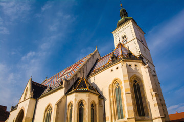 Obraz premium Saint Marks, the old parish church of Zagreb, Croatia. It dates from the 13th century and is located in Saint Marks Square, Trg svetog Marka