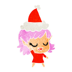 happy retro cartoon of a elf girl wearing santa hat