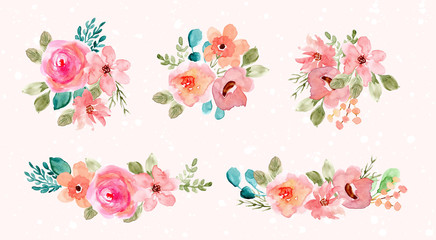 pink green watercolor flower arrangement collection