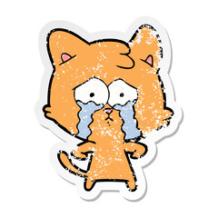 Obraz na płótnie Canvas distressed sticker of a cartoon crying cat
