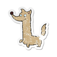 retro distressed sticker of a cartoon happy dog