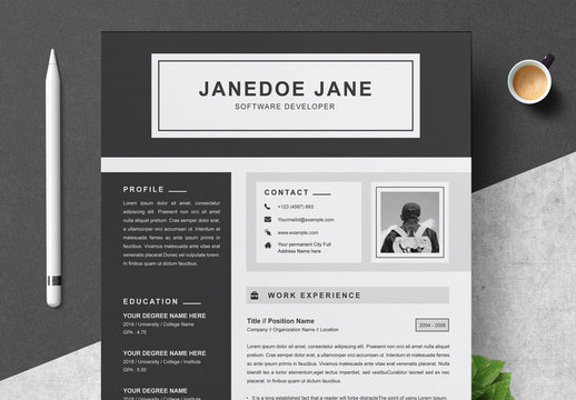 Black and Gray Resume, Cover Letter, and Reference Sheet Layout