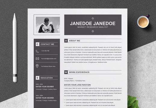 Black and Gray Resume, Cover Letter, and Reference Sheet Layout