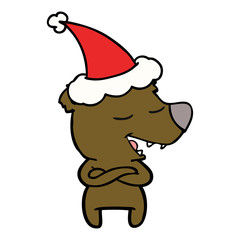 line drawing of a bear wearing santa hat