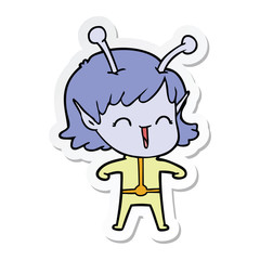 sticker of a cartoon alien girl laughing