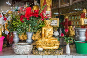 Fototapeta na wymiar A beautiful view of reclining buddha temple in Yangon, Myanmar.