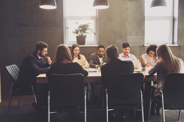Corporate business team having meeting, discussing project plans
