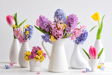 Fototapeta na wymiar Beautiful spring flowers bouquets