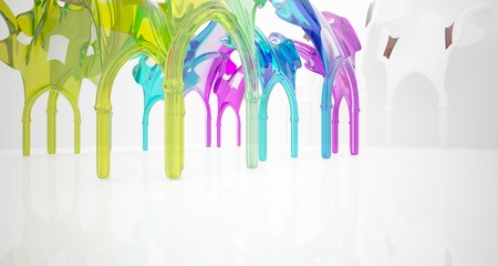 Abstract white and colored gradient smooth glasses gothic interior. 3D illustration and rendering.
