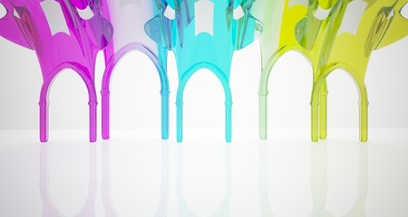 Abstract white and colored gradient smooth glasses gothic interior. 3D illustration and rendering.
