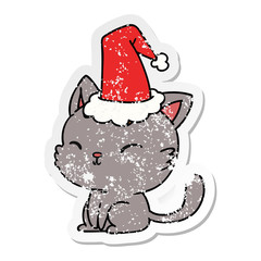 christmas distressed sticker cartoon of kawaii cat