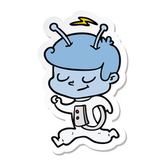 sticker of a friendly cartoon spaceman running