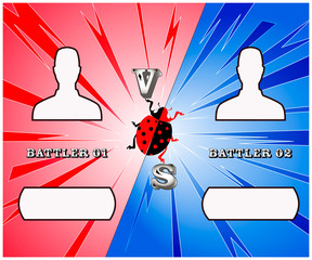 versus screen is a  vector with the image of a ladybug and the silhouettes of alleged opponents