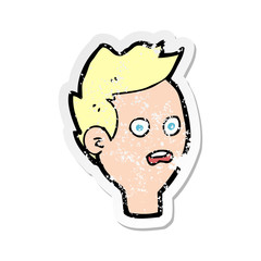 retro distressed sticker of a cartoon shocked man