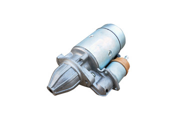Electric Starter for a car with solenoid isolated on white background. Car spare parts