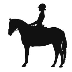 Silhouette of a young rider on a sport pony.