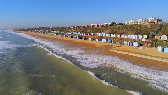 Flight over the English south coast with its colorful huts