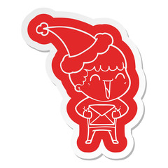 cartoon  sticker of a happy man wearing santa hat