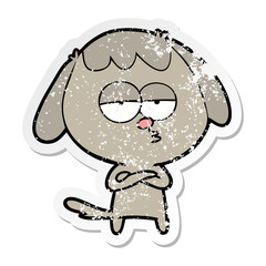 distressed sticker of a cartoon bored dog
