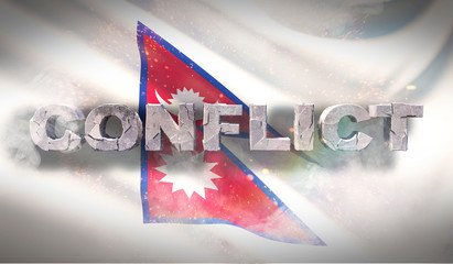 Conflict concept in Nepal. Waved highly detailed fabric texture. 3D illustration.