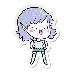 distressed sticker of a cartoon elf girl
