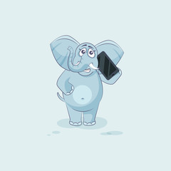 elephant sticker emoticon with smart phone