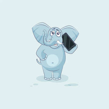 elephant sticker emoticon with smart phone