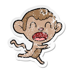 distressed sticker of a shouting cartoon monkey