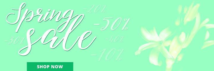 Naklejka premium Spring sale banner with up to -50% sale