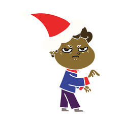 flat color illustration of a angry man wearing santa hat