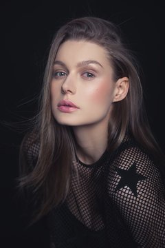 Young Slavic girl.  Brown hair.  Without makeup.  Clear skin. beauty