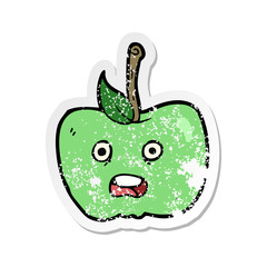 retro distressed sticker of a cartoon apple