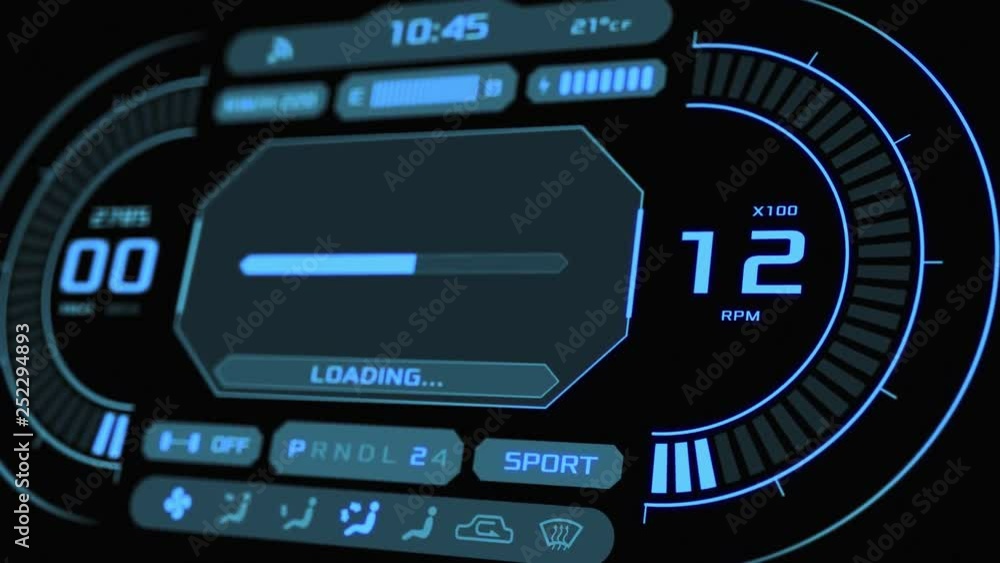 Poster close up view of a futuristic car dashboard (3d render)