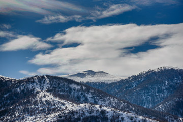 Fototapeta na wymiar Mountain landscape with beautiful cloudy blue sky, Pambak range, Armenia