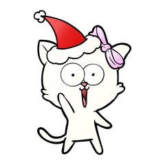 gradient cartoon of a cat wearing santa hat